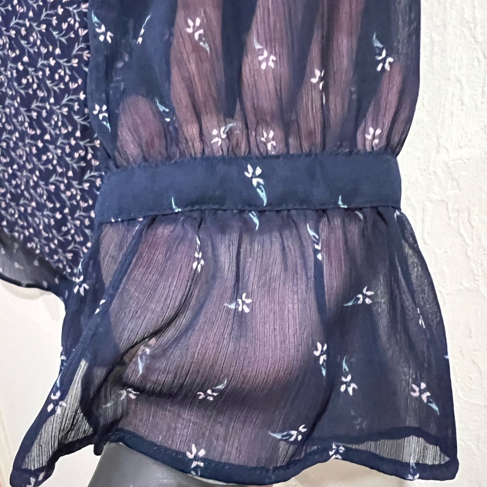 Lucky Brand Navy Patterned Blouse with Sheer Sleeves - Picture 2 of 4